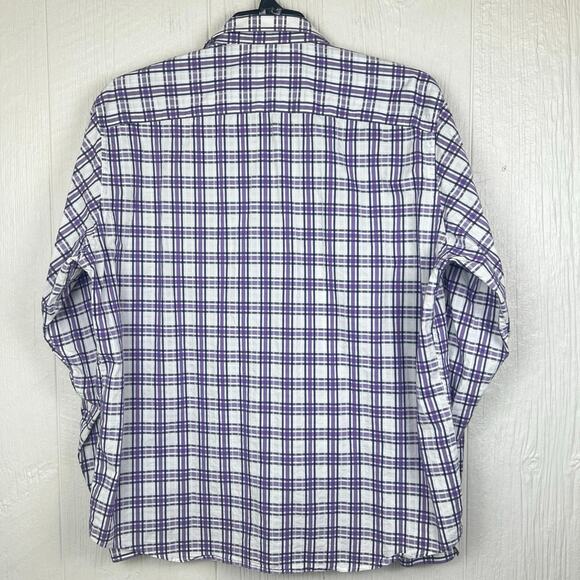 Bugatchi shirt men’s XL Classic fit flip contrast cuffs Purple/blue print - Picture 5 of 6
